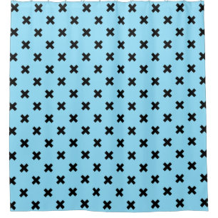 Schwarze Kreuzstiche auf Babyblau Duschvorhang