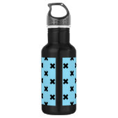 Schwarze Kreuzstiche auf Babyblau Edelstahlflasche (Rückseite)