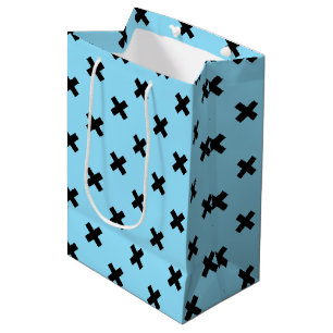 Schwarze Kreuzstiche auf Babyblau Mittlere Geschenktüte