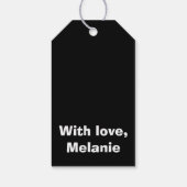 Schwarze Kreuzstiche auf blau-grau Geschenkanhänger (Rückseite)