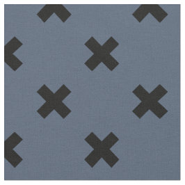 Schwarze Kreuzstiche auf blau-grau Stoff