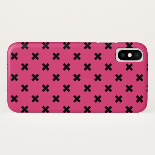 Schwarze Kreuzstiche auf Fuchsia Case-Mate iPhone Hülle (Rückseite (Horizontal))