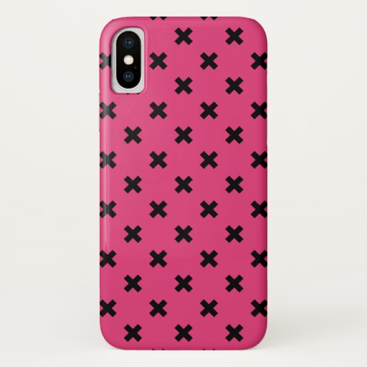 Schwarze Kreuzstiche auf Fuchsia Case-Mate iPhone Hülle (Rückseite)