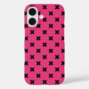 Schwarze Kreuzstiche auf Fuchsia iPhone 16 Hülle