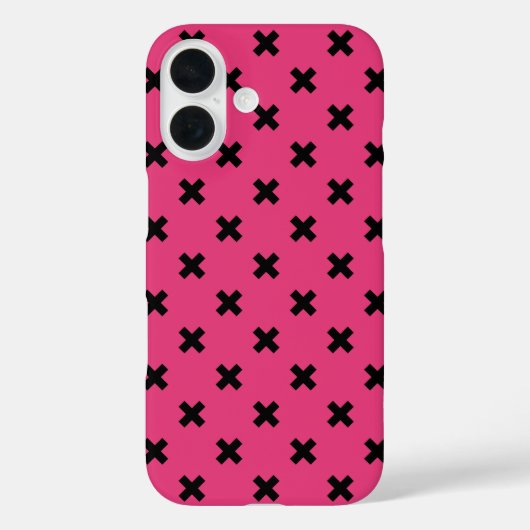 Schwarze Kreuzstiche auf Fuchsia Case-Mate iPhone Hülle (Rückseite)