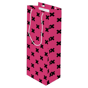 Schwarze Kreuzstiche auf Fuchsia Geschenktüte Für Weinflaschen