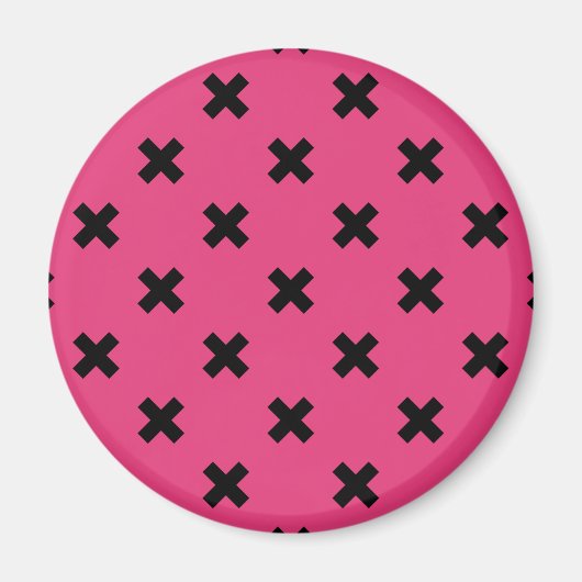 Schwarze Kreuzstiche auf Fuchsia Magnet (Vorne)