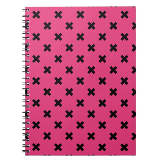Schwarze Kreuzstiche auf Fuchsia Notizblock (Vorderseite)