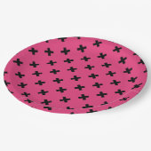 Schwarze Kreuzstiche auf Fuchsia Pappteller (Schrägansicht)