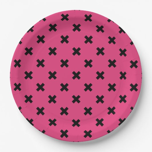 Schwarze Kreuzstiche auf Fuchsia Pappteller (Vorderseite)