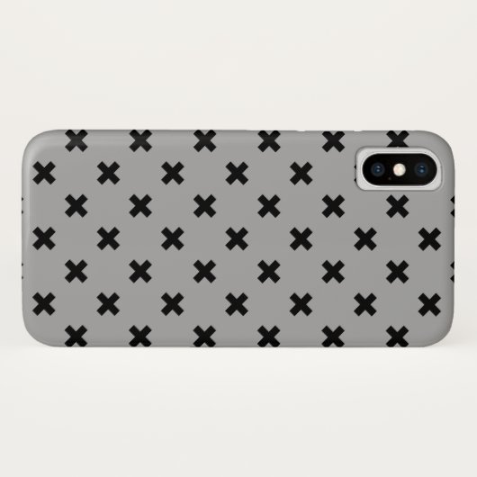 Schwarze Kreuzstiche auf grau Case-Mate iPhone Hülle (Rückseite (Horizontal))