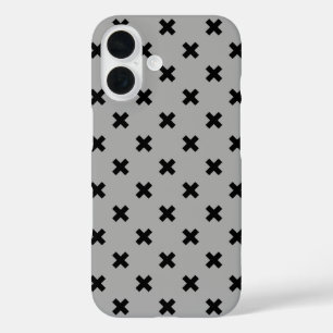 Schwarze Kreuzstiche auf Grau iPhone 16 Hülle