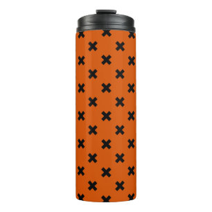 Schwarze Kreuzstiche auf Orange Thermosbecher