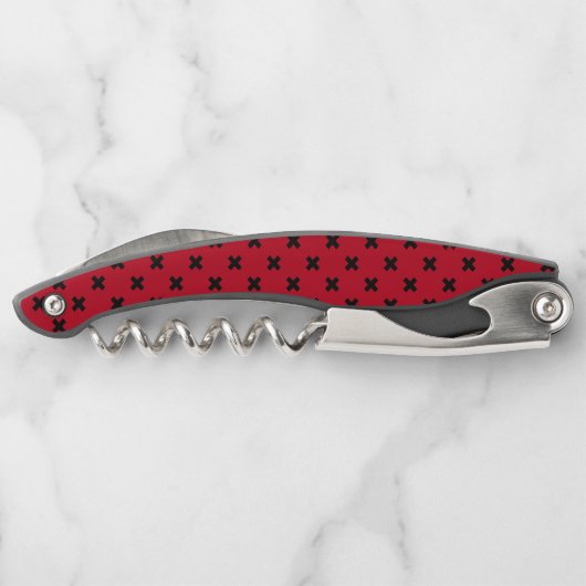 Schwarze Kreuzstiche auf Rot Kellnermesser (Rückseite)