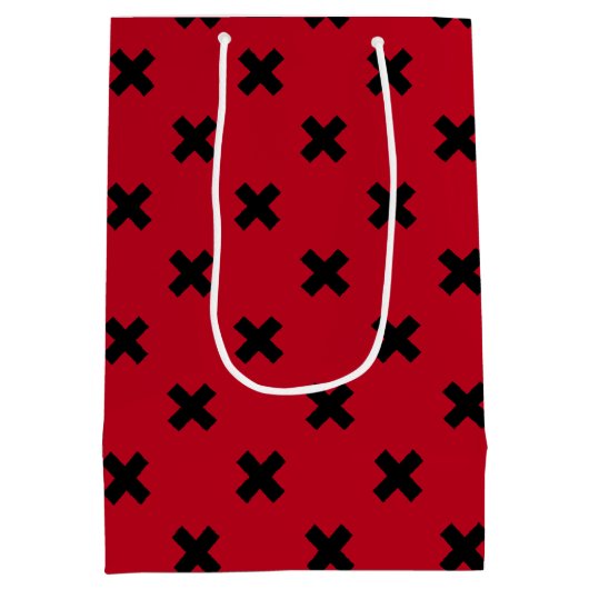 Schwarze Kreuzstiche auf Rot Mittlere Geschenktüte (Rückseite)