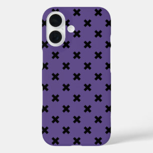 Schwarze Kreuzstiche auf ultraviolett iPhone 16 Hülle