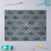 Schwarze Kronen und Schreiben auf blauem Dekoupage Seidenpapier (Basteln)