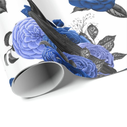 SCHWARZE KROWS ROYAL BLAUE ROSE BLUME GEHEN GESCHENKPAPIER (Rolleneckpunkt)