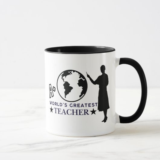Schwarze Kugel & Silhouette A+ Weltbester Lehrer Tasse (Rechts)