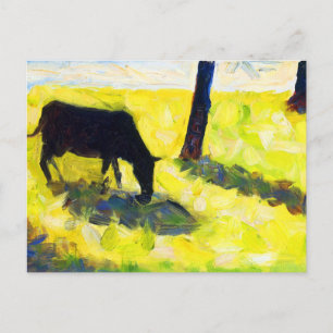 Schwarze Kuh auf einer Wiese von Georges Seurat Postkarte