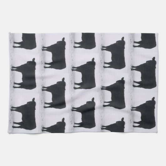 Schwarze Kuh im Schnee Teetuch Geschirrtuch (Horizontal)