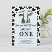 Schwarze Kuh Print Blue Arch Heilige Kuh 1. Geburt Einladung (Stehend Vorderseite)