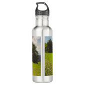 Schwarze Kuh Weide grünes Feld Sonnenlicht Edelstahlflasche (Rückseite)