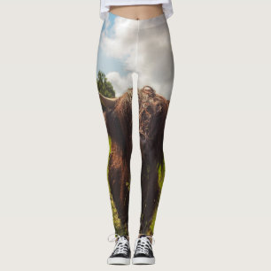 Schwarze Kuh Weide grünes Feld Sonnenlicht Leggings