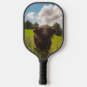 Schwarze Kuh Weide grünes Feld Sonnenlicht Pickleball Schläger (Rückseite)
