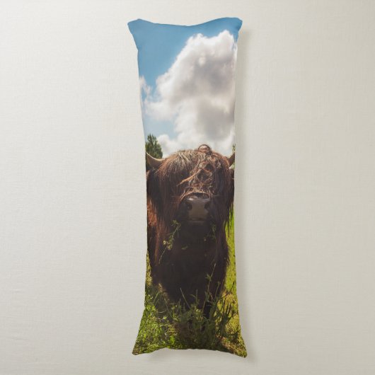 Schwarze Kuh Weide grünes Feld Sonnenlicht Seitenschläferkissen (Vorderseite Vertikal)