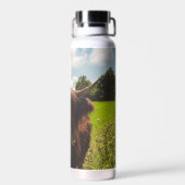 Schwarze Kuh Weide grünes Feld Sonnenlicht Trinkflasche (Rückseite)