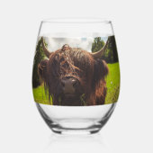 Schwarze Kuh Weide grünes Feld Sonnenlicht Weinglas Ohne Stiel (Rückseite)