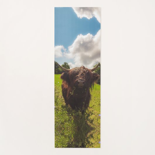 Schwarze Kuh Weide grünes Feld Sonnenlicht Yogamatte (Vorderseite)