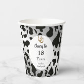 Schwarze Kuhdrucke, Silver & Gold Horseshoe Geburt Pappbecher (Vorderseite)