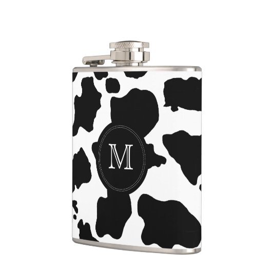 Schwarze Kuhhaut| Custom Monogramm Flasche Flachmann (Links)