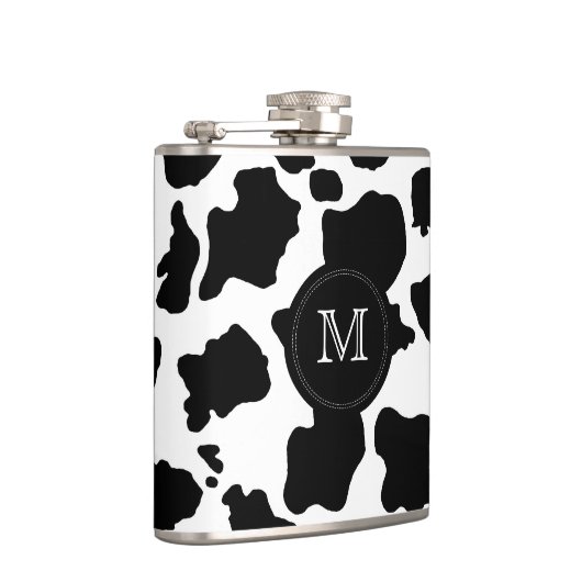 Schwarze Kuhhaut| Custom Monogramm Flasche Flachmann (Rechts)