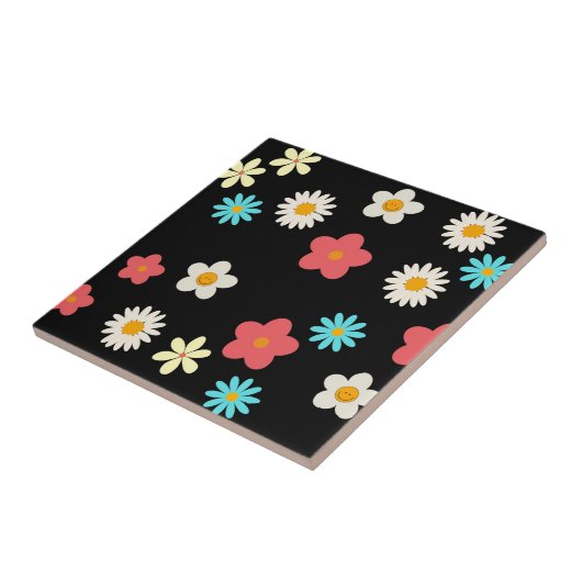 Schwarze, kühne Y2K-Wildblume Lebhafte Frühjahrsde Fliese (Seite)