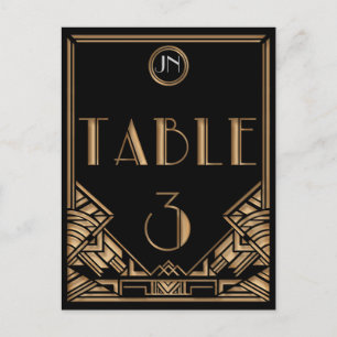 Schwarze Kunst im Art Deco Gatsby-Stil Tisch Numme Postkarte