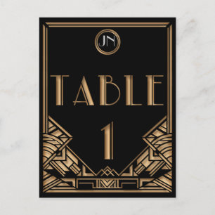 Schwarze Kunst im Art Deco Gatsby-Stil Tisch Numme Postkarte
