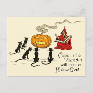 Schwarze Kunstkurse mit der Hexe in Rot Postkarte