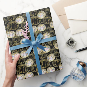 Schwarze Kürbis Halloween mit Imitaten Glitzer Geschenkpapier