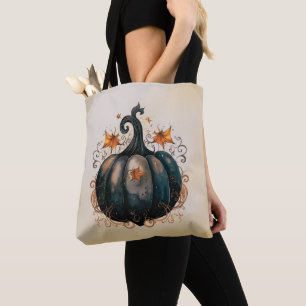 Schwarze Kürbisblätter Gold Aquarell Halloween Tasche