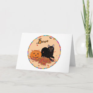 Schwarze Kurzhaarkatze Halloween Karte