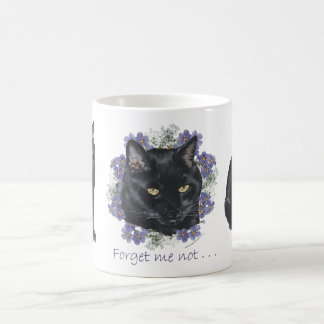 Schwarze Kurzhaarkatze Vergissmeinnicht Kaffeetasse