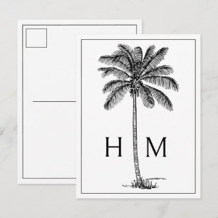 Schwarze Küsten-Palmetto-Palme Monogramm Postkarte