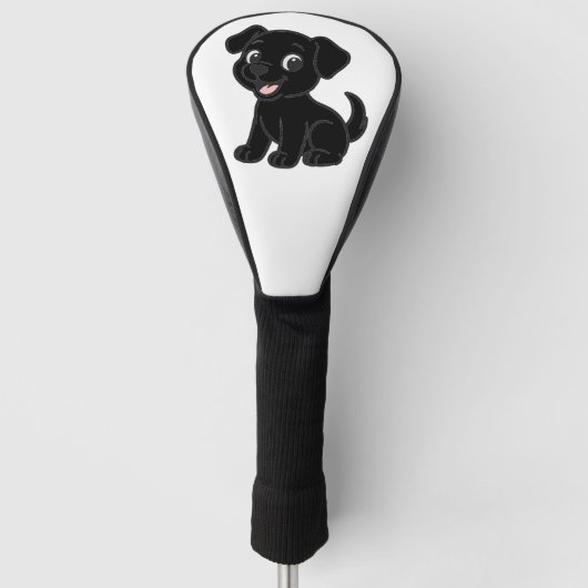 Schwarze Lab-Cartoon-Sitzend Golf Headcover (Vorderseite)