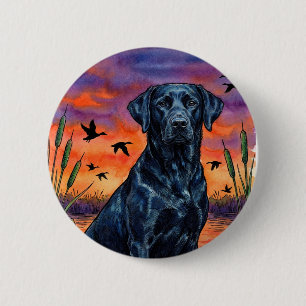 Schwarze Lab-Sonnenuntergangs-Entenjagd-Anstecknad Button