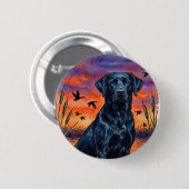 Schwarze Lab-Sonnenuntergangs-Entenjagd-Anstecknad Button (Vorne & Hinten)