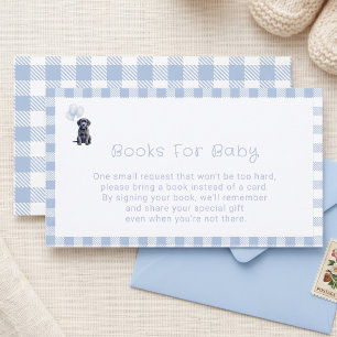 Schwarze Lab Welpe Blau Gingham Baby Shower Bücher Begleitkarte