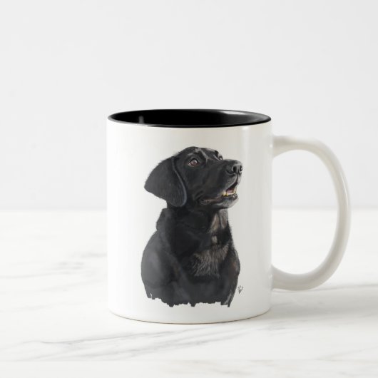 Schwarze Labor-Hunde-Kunst Zweifarbige Tasse (Rechts)